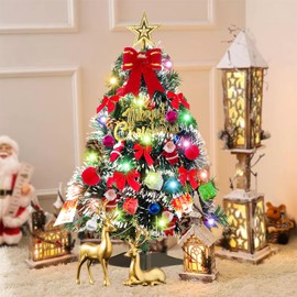 WTZWYFWJ 60 cm mini Christmas tree, artificial small fir trees, with hanging tree decoration and star tree attachment, mini Christmas tree for table, small Christmas tree, Christmas decoration for