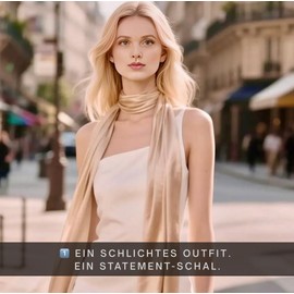 LA FERANI Women's Silk Scarf 100% Silk Neckerchief Scarf Plain Colour White Black 180 x 90 cm Plain Colour for Suit Formal Occasions Stole Business Style Gift for Her, beige