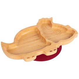 Tiny Dining Children's Bamboo Dinosaur Plate with Suction Cup - Segmented Design, Eco-Friendly - 28cm - Red