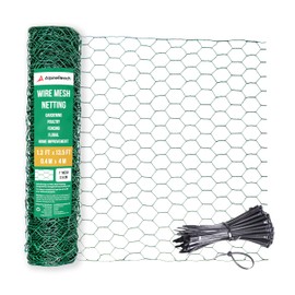 AlpineReach Chicken Wire 1.3ft x 13.5ft Fencing for Poultry, Crafts, Floral Arrangements, Zip Ties - Green Mesh Roll Galvanized Hexagonal PVC Coated Garden Netting for Gardening Fence (15.6" x 162")