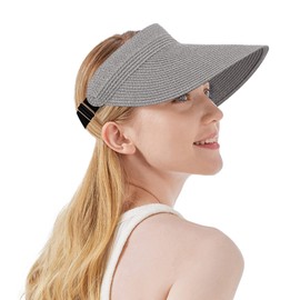 Womens Straw Sun Visor Hat Summer Wide Brim UV Protection Beach Hats for Women Foldable