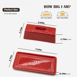 MKYHBOO Ceramic Butter Dish With Lid for Countertop, Covered Butter Holder With Lid, Red Butter Container, Butter Tray With Handle