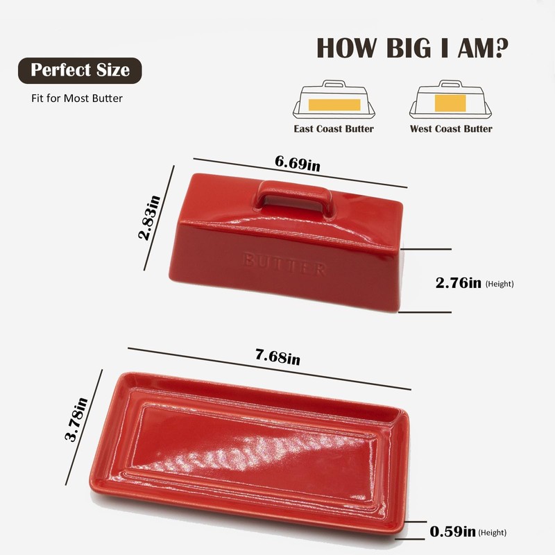 MKYHBOO Ceramic Butter Dish With Lid for Countertop, Covered Butter