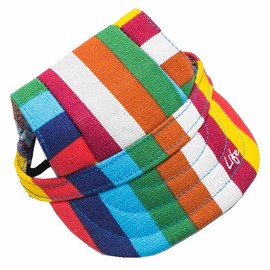 Pet Life ® 'Colorfur' Rainbow Patterned Dog Hat with UV Coverage Protection - Provides More Shade Than a Dog Banadana - Features Ear Holes and Adjustable Jaw-Strings for Quick Slip-on Access
