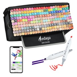 AEDAGA 280 Colors Alcohol Markers with Free App, Dual Tip Art Markers with Kickstand Case for Artists Adults and Kids,Alcohol Based Marker for Coloring Painting Sketching and Drawing, Great Gift
