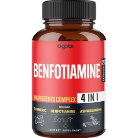 agobi 4in1 Benfotiamine Supplement - 2 Months for Digestion, Energy Production & Immune - Plus Turmeric Curcumin Root, Ashwagandha Root & Organic Gymnema Sylvestre - 120 Capsules