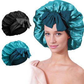 Silk Satin Hair Bonnet for Sleeping - 2PCS Silk Sleep Bonnets for Women Curly Hair, Soft Breathable Satin Bonnet with Tie Band Hair Wrap Cap for Sleeping (#04)