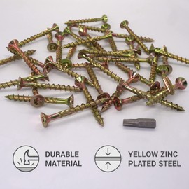 SKIR'CO Pack of 50 Universal Galvanised Steel 6.0 x 60 mm Yellow Wood Screws Countersunk Torx Head Type 17 Chipboard Screws (50, 6.0 x 60 mm)