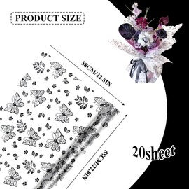 Gloreyan 20 Sheets Flower Wrapping Paper with Butterfly, Florist Bouquet DIY Craft Fresh Flower Wrapping Paper Waterproof Floral Wrapping Gift Packaging Material Florist Supplies(Black)