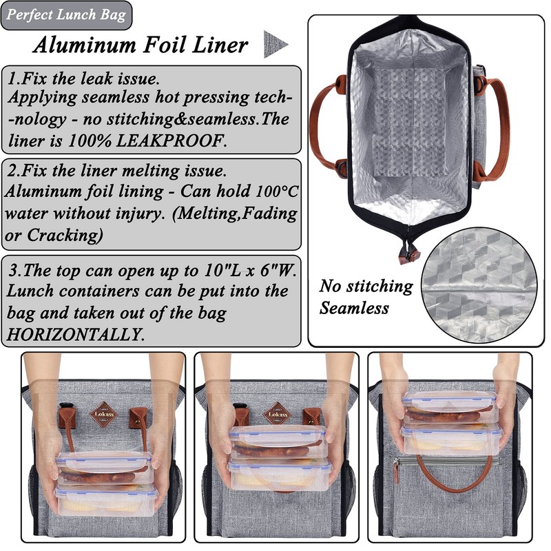 LOKASS Leak-proof Lunch Box for Women Insulated Lunch Cooler Bag