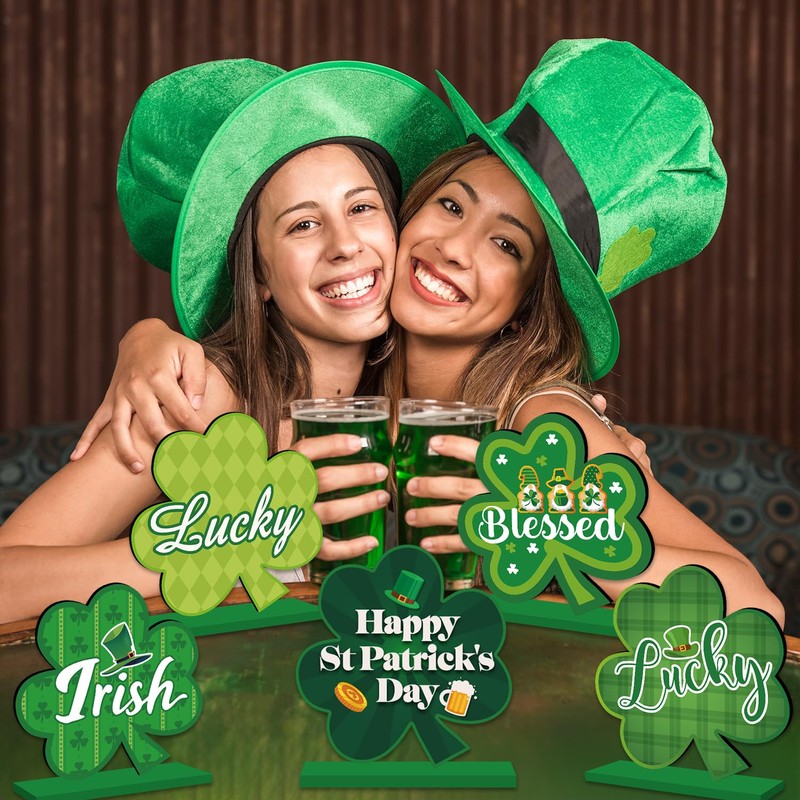 6Pcs St Patricks Day Decorations Table Wooden Centerpiece Happy St.