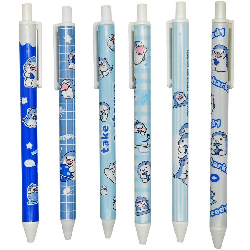 Maydahui Cute Shark Retractable Ballpoint Pen, Set of 12, 0.5mm,