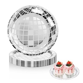 25PCS Silver Paper Plates, Disco Paper Plates Party Decorations, Silver Plates and Party Decorations for Birthday Party, 70'S Disco Party or Wedding