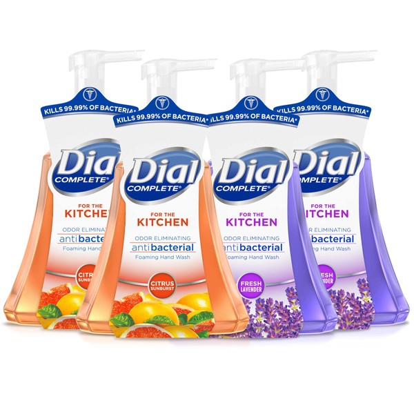 Dial Complete Antibacterial Foaming Hand Wash for Kitchen, Fresh Lavender Scent/Citrus Sunburst, 15 fl oz (Pack of 4)