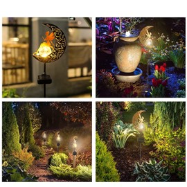 YJFWAL YJFWAL Mond-Solarleuchten Garten Solarlampen fr Au?en, 1 Stck Gartendeko Blumenfee Figuren Wasserdichte Solarleuchte Garten Deko Elfe Metall LED Pfahlpfad Weihnachten Deko Leuchten Balkon