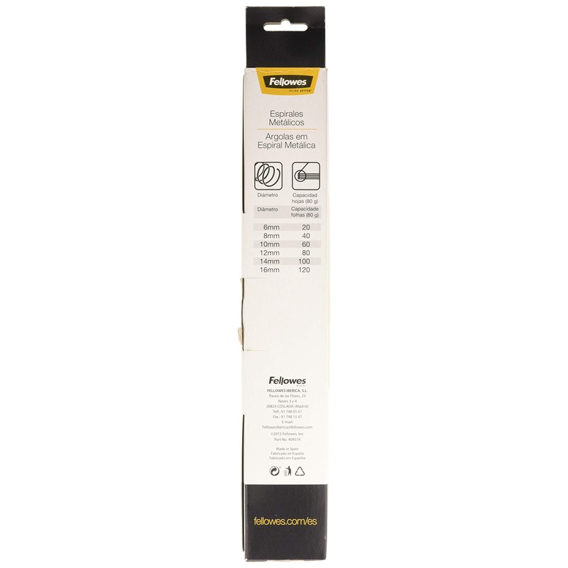 Fellowes – 25 Spiral Metal for Binding, 5: 1, 59 Holes, Black 16 mm