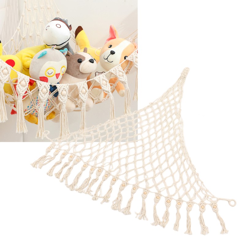 Stuffed Animal Hammock Hand Knitted Bohemian Style Cotton Rope Widely