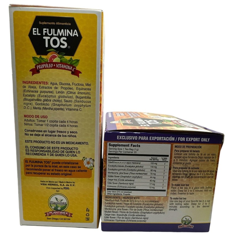 Fulmina tos TE (20 tea bags) W/Mullein, Propolis, Echinacea, Eucalyptus