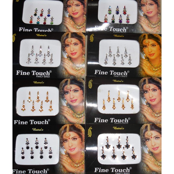 8 Pack - 56 Silver, Golden,Black,Multicolored Face Jewels crystal