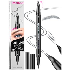 iMethod Curved Eyebrow Pen - Eyebrow Pencil, Brow Pencil 2-in-1 Dual-Ended Microblading Eyebrow Pen with Micro-Fork-Tip and Precise Brush-Tip Create Natural Hair-Like Brows, Last All-Day, Grey