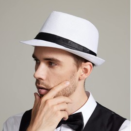 Gionforsy 5 Pack Mens Fedora Hat Classic 1920s Hat Short Brim Fedora Hats Summer Beach Panama Hat for Men Women (5pack-Mixed Black&White)