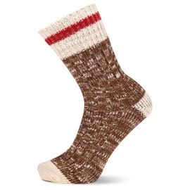 Merrell Men's and Women's Heritage Camp Wool Blend Crew Socks-1 Pair-Heat Transfer Logo and Moisture Wicking, Brown, Medium-Large