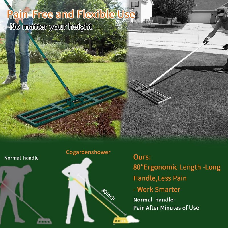 BeeOwner Lawn Leveling Rake Heavy Duty Stainless Steel Lawn Leveler