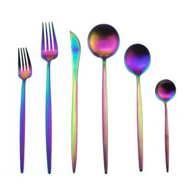 Puzhler Heavy Design Stain Rainbow Silverware Camping Kitchen Utensils Silverware Set Multi- color Lunch Matte Flatware Set Rainbow Utensil Set House Warming Gift