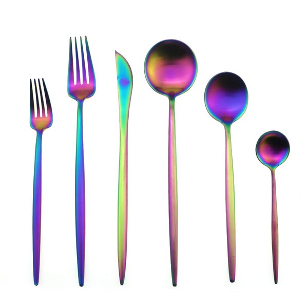 Puzhler Heavy Design Stain Rainbow Silverware Camping Kitchen Utensils Silverware