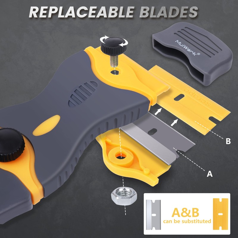 MulWark Razor Blade Scraper Tool Set, 3-Piece with 30 Replacement