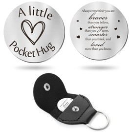 Sureio Pocket Hug Token Long Distance Relationship Keepsake Stainless Steel Double Sided Inspirational Gift with Keychain