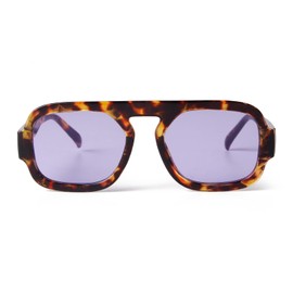 ADE WU Trendy Square Sunglasses for Women Men, Vintage Fashion 70s Oversized Flat Top Square Sun Glasses Aviator Style (Tortoise shell/Purple)
