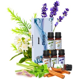 6X10ml Essentials Blends Fragrance Oil Set for Home Diffuser Refill Candles Slime Soap Making Car Laundry Scent DIY Oil Tea Tree,Jasmine,Lavender, Cinnamon, Lemongrass,Peppermint Oil
