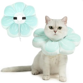 PUPTECK Cat Cone Collar Soft, Adjustable Protective Recovery Flower Collar Alternative, Comfortable Elizabethan Cat Collar Lightweight Stop Licking Neck Cone for Cats After Surgery, Blue, M