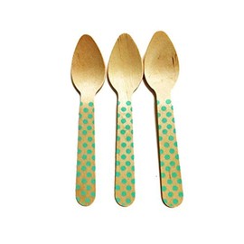 Perfect Stix Polka Dot Spoon 110 36-Mint Printed Wooden Spoons with Mint Polka Dot Pattern, 4.5" (Pack of 36)