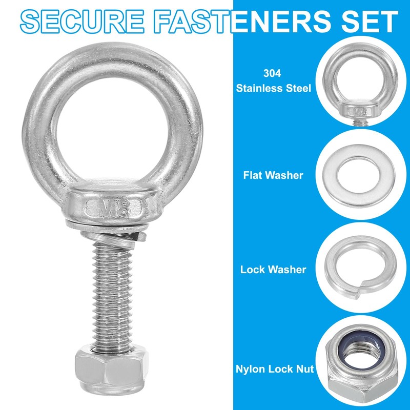 PATIKIL M8 x 30mm Eye Bolt with Nut, 4 Pack