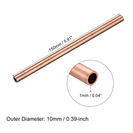 sourcing map Copper Tube, 10mm OD 1mm Wall Thickness 150mm Length Round Pipe Tubing for Industry, DIY Projects 2 Pcs