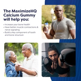 MAXIMIZE HQ Calcium Gummies - Supports Calcium Levels - Vitamin D3, Magnesium, and Zinc - Fruit Juice Extract - Time-Release Formula - Supports Bone Strength - Gluten Free