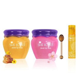 2 piezas Máscara labial nocturna, Bálsamo labial reparador de día y noche con miel y sakura, Bálsamo de abeja para difuminar líneas de labios, Exfoliante labial hidratante y preventivo contra la