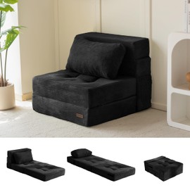 MAXYOYO Convertible Sofa Bed, Fold Out Single Sleeper Sofa with Pillow, 4 in 1 Tufted Folding Couch Bed Foam Floor Couch, Lazy Chair for Living Room Bedroom Guest Room, Black