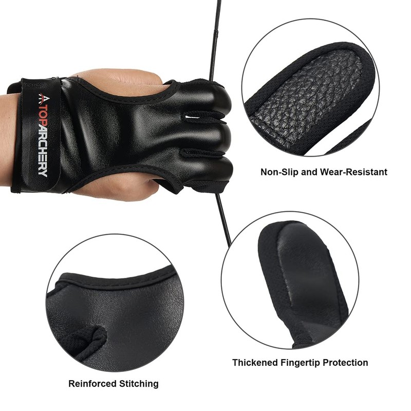 TOPARCHERY Three Finger Archery Gloves Leather Finger Guards for Archery
