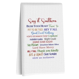 Funny Quotes Kitchen Towels, Durable Microfiber Tea Towels for Kitchen Home Bathroom Farmhouse Decor, Say It Southern Waffle Weave Dish Drying Towel, Housewarming Gifts for Women Friend, 24x14 Inch