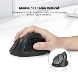 TERPORT F50 Mouse Vertical Inalámbrico, Mouse Ergonómico con 3 Modos Conexión con Bluetooth/2.4 G/Cable, 5 Niveles DPI Hasta 4.8K, Mouse Recargable con 6 Botones, Compatible con Wind/Mac, Gris/Negro
