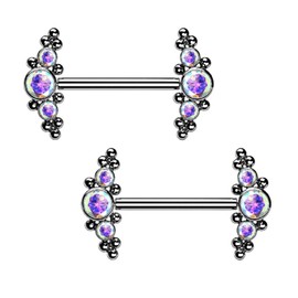 Pierced Owl - 14G G23 Implant Grade Titanium Threadless Push-in Triple CZ Crystal and Ball Clusters Nipple Barbells, Sold as a Pair, Metal, cubic-zirconia