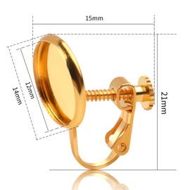 Clip Earring Cabochon Settings, 16 Pieces Brass Screw Base Clip-on Earrings with Blank Flat Round Trays for Non Pierced Ear DIY Domed Cabochons Earrings - 12mm Tray