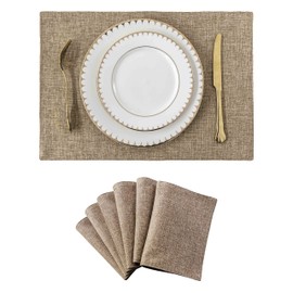 Home Brilliant Place Mats for Home Restaurant Hotel Table, Linen Fabric Placemats Set of 6, Washable Easy Clean Table Mats, 33 x 48 cm(13x19 Inch), Natural Linen