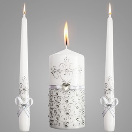 Unity Candles for Wedding Ceremony Set - 3 Pcs 6" Pillar & 2 10" Tapers Candles - Unity Decorative Wedding Candle White Ceremonial Candles - Wedding Table Centerpiece - Velas Decorativas para Boda