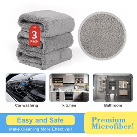 RIDE KINGS Microfiber Car Towels,16" x 16" Upgraded 450gsm Ultra-Thick,Detailing Supplies for Car and Home Polishing Washing,Car Cleaning Exterior Interior Rags|Grey 3-Pack