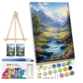 ATDMS Paint by Numbers Kit for Adults with Easel DIY Mountain Adult Paint by Numbers Kit on Canvas Framed Oil Painting Kits for Wall Hanging Home Room Decor 7.87x11.81 Inch
