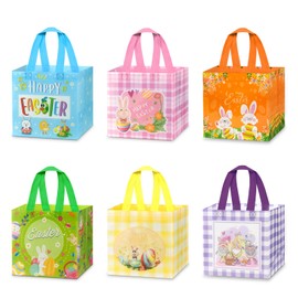 Etopgo Easter Bags Carrier Bags, Pack of 6 Easter Bags for Filling, Reusable Gift Bags, Easter, Multifunctional Non-Woven Easter Bags for Easter Egg Hunt, Parties, Gifts